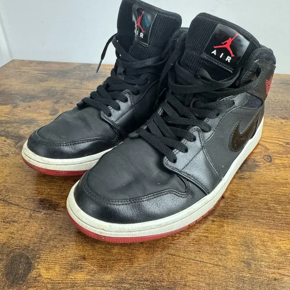 Nike Air Jordan 1 Mid Bred Black Red Mens Size 10